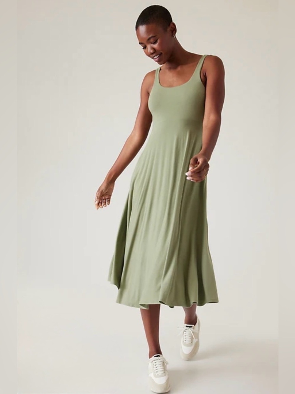 Athleta Santorini Midi Eucalyptus Olive Scoop Neck Sleeveless Tank Dress M/T